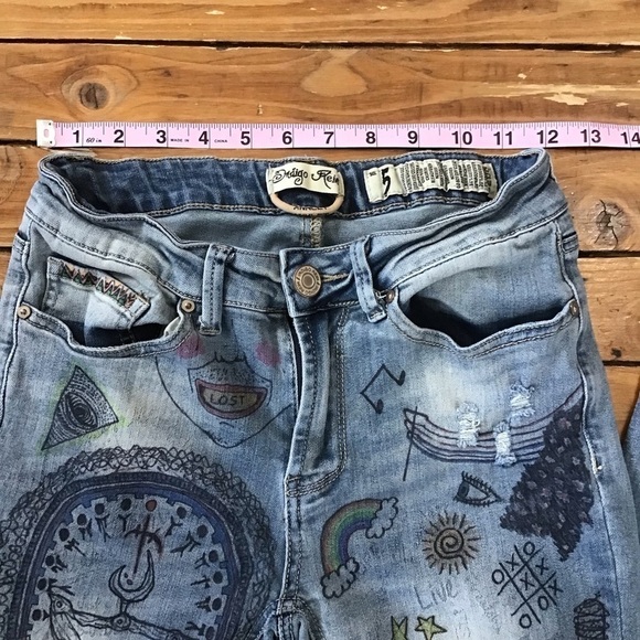 INDIGO Rein colored jeans size 5 artist boho skinny stretchy denim faded blue - Picture 8 of 11
